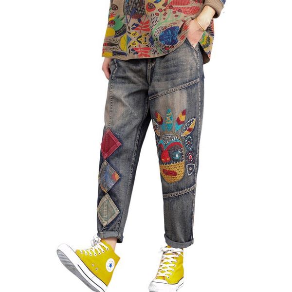 women's jeans fairynatural fall spring korean fashion women patchwork denim trouser female embroidery retro pants loose casual big size, Blue
women's jeans fairynatural fall spring korean fashion women patchwork denim trouser female embroidery retro pants loose casual big size, Blue