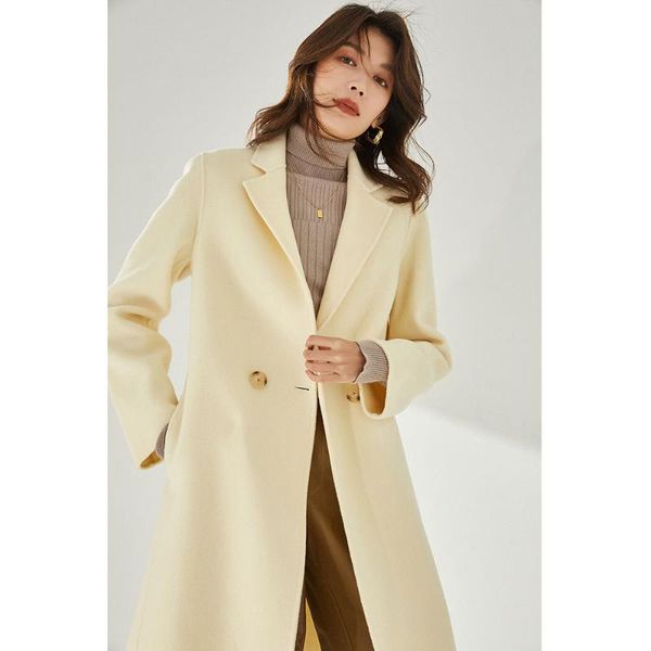 women's wool & blends 2021 autumn winter korean yellow double-sided cashmere coat mid-length double-breasted loose outwear, Black
women's wool & blends 2021 autumn winter korean yellow double-sided cashmere coat mid-length double-breasted loose outwear, Black