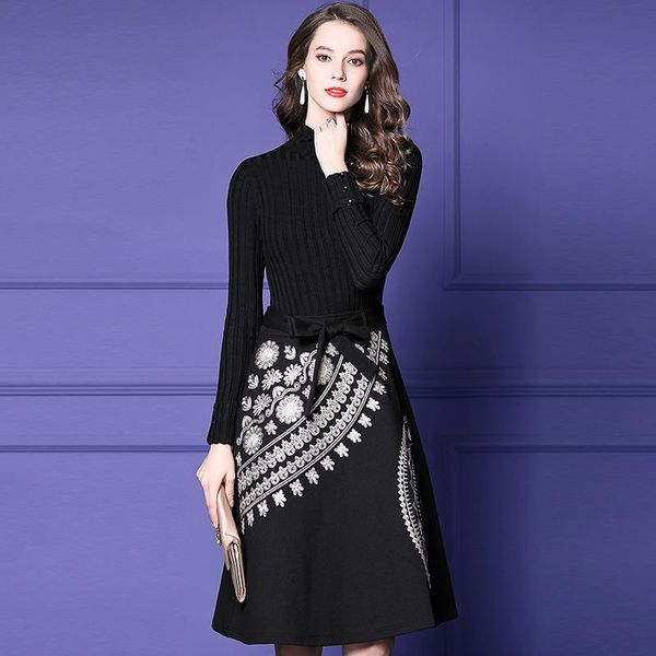 casual dresses women dress slim spring pleated knitting splice embroidery high waist o-neck a-line cg485, Black;gray
casual dresses women dress slim spring pleated knitting splice embroidery high waist o-neck a-line cg485, Black;gray