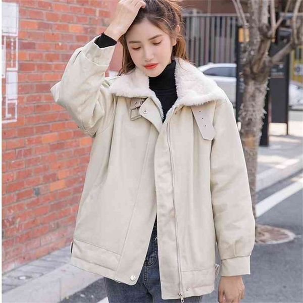 short cotton parkas women winter fashion velvet thickened imitation lamb wool bf loose tooling jacket outwear 210519, Black
short cotton parkas women winter fashion velvet thickened imitation lamb wool bf loose tooling jacket outwear 210519, Black