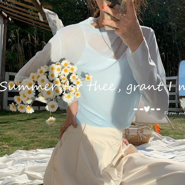 chiffon thin summer t-shirt solid color sheer soft long sleeves women women's, White
chiffon thin summer t-shirt solid color sheer soft long sleeves women women's, White