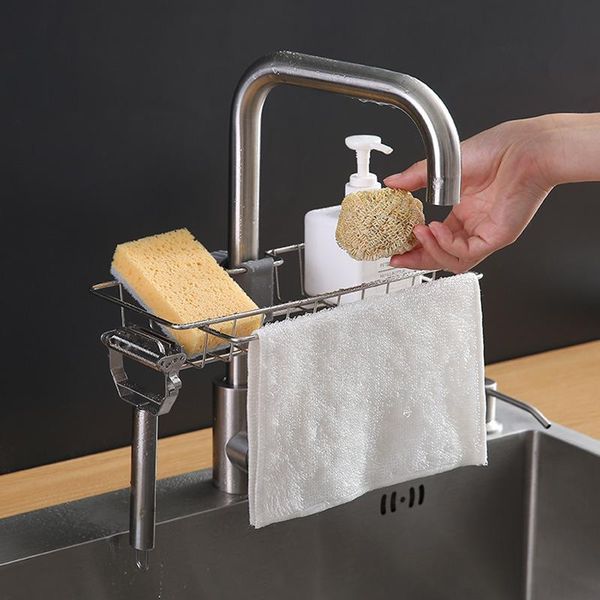 hooks & rails kitchen storage stainless steel faucet shelf hanging basket sponge drain rack sink rag