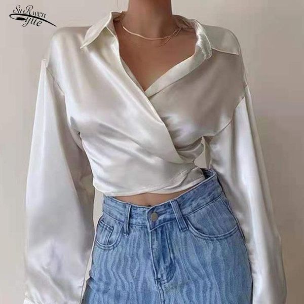 women's blouses & shirts summer loose solid color blouse strap design silk satin long sleeve v-neck street shirt 15602, White
women's blouses & shirts summer loose solid color blouse strap design silk satin long sleeve v-neck street shirt 15602, White