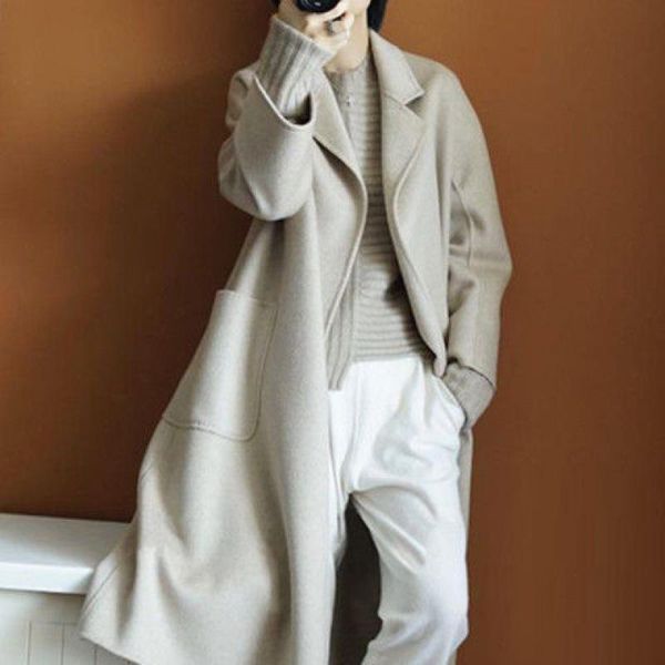 women's wool & blends off season coat medium length 2021 double faced cashmere korean fabric, Black
women's wool & blends off season coat medium length 2021 double faced cashmere korean fabric, Black