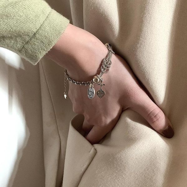 link, chain punk women silver color thick charm bracelet fashion cross love heart metal pendant jewelry gift, Black
link, chain punk women silver color thick charm bracelet fashion cross love heart metal pendant jewelry gift, Black