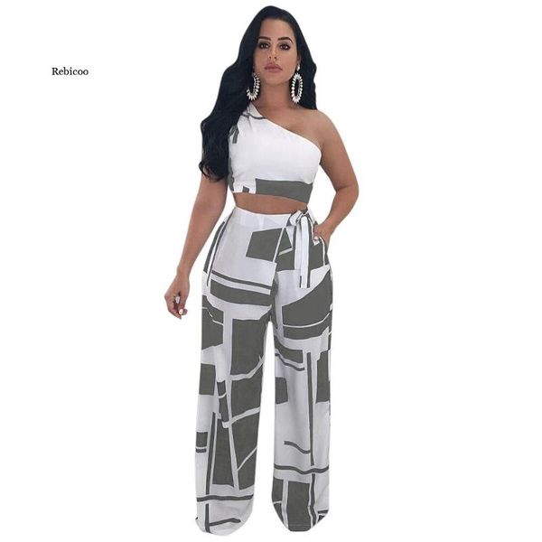 women's tracksuits summer two piece set women one shoulder high waist wide leg pants printed vintage ladies matching outfits, Gray
women's tracksuits summer two piece set women one shoulder high waist wide leg pants printed vintage ladies matching outfits, Gray