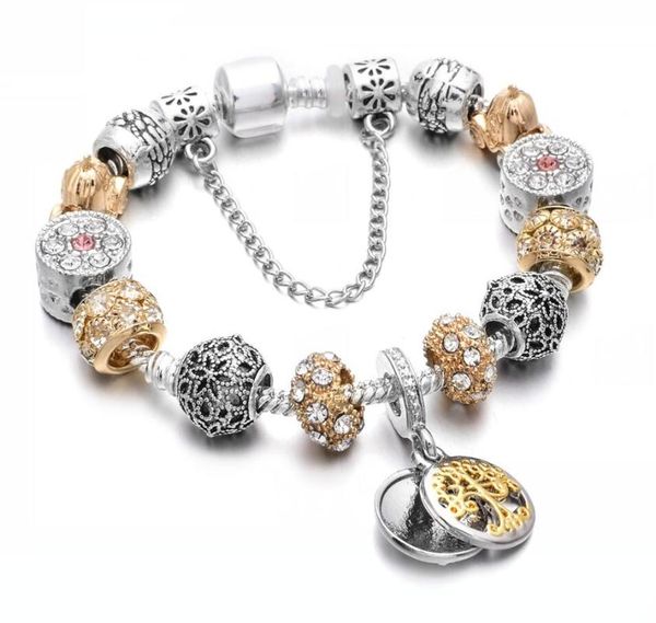 link, chain drop vintage silver color charm bracelet with tree of life pendant & gold crystal ball pa, Black
link, chain drop vintage silver color charm bracelet with tree of life pendant & gold crystal ball pa, Black