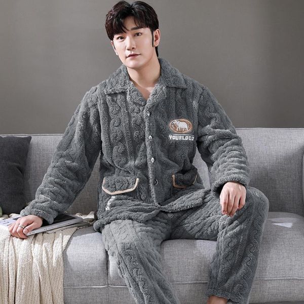 men's sleepwear winter three-layer thick flannel pajamas set male chest embroidery sleep & bottoms warm thermal home clothing, Black;brown
men's sleepwear winter three-layer thick flannel pajamas set male chest embroidery sleep & bottoms warm thermal home clothing, Black;brown