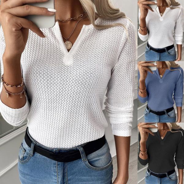 women's blouses & shirts blouse long sleeve loose tunic shirt waffle knit elegant spring autumn ladies v neck casual for women, White
women's blouses & shirts blouse long sleeve loose tunic shirt waffle knit elegant spring autumn ladies v neck casual for women, White
