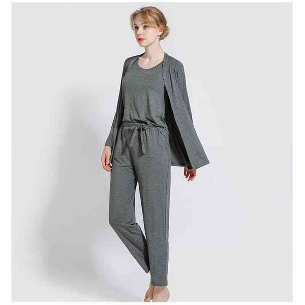 women's sleepwear 3piece/set modal pajamas set full sleeves robe sling vest pants casual mom soft solid color homewear gqgg, Black;red
women's sleepwear 3piece/set modal pajamas set full sleeves robe sling vest pants casual mom soft solid color homewear gqgg, Black;red