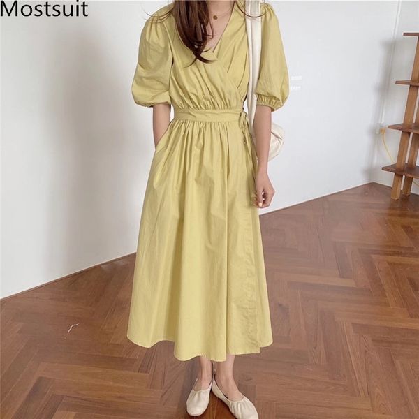summer korean vintage long pleated dress women puff sleeve v-neck lace-up belted a-line dresses solid fashion casual vestid 210518, Black;gray
summer korean vintage long pleated dress women puff sleeve v-neck lace-up belted a-line dresses solid fashion casual vestid 210518, Black;gray