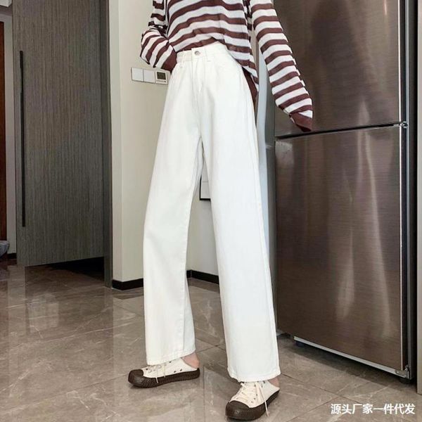 white design in spring and autumn small high waist loose wide leg pants, Blue
white design in spring and autumn small high waist loose wide leg pants, Blue