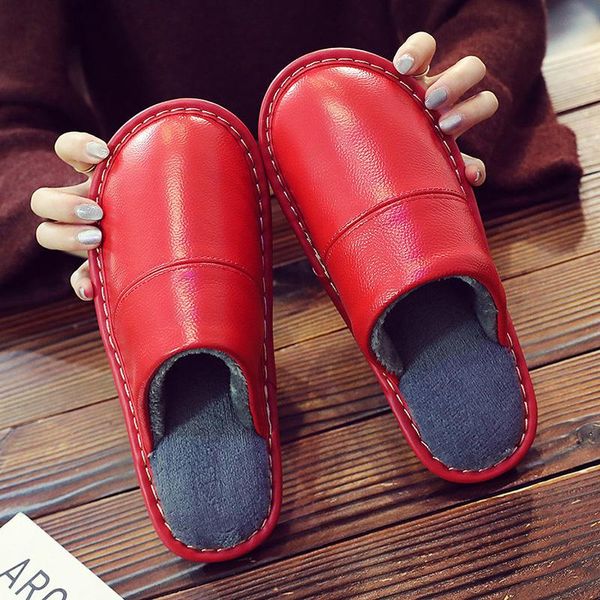 classic genuine leather fur slides female male winter home slippers anti-slip shoes women, Black 
classic genuine leather fur slides female male winter home slippers anti-slip shoes women, Black