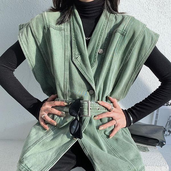 women's vests women tanks 2021 spring autumn korean chic retro lapel ruffled loose versatile washed green denim waistcoat jackets, Black;white
women's vests women tanks 2021 spring autumn korean chic retro lapel ruffled loose versatile washed green denim waistcoat jackets, Black;white
