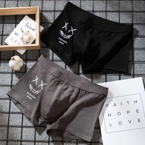 face men's underwear cotton boxer summer breathable youth cartoon cute boxer shorts, Black;white