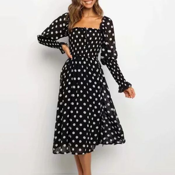 casual dresses dot print women shirred square neck knee length long sleeve daydress female vestidos 43hm, Black;gray
casual dresses dot print women shirred square neck knee length long sleeve daydress female vestidos 43hm, Black;gray