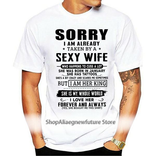 men's t-shirts sorry i am already taken by a wife who happens to cuss lot t-shirt, White;black
men's t-shirts sorry i am already taken by a wife who happens to cuss lot t-shirt, White;black