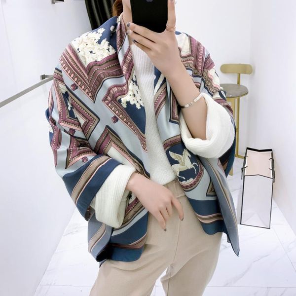scarves summer style silk scarf war horse carriage po frame pattern bib shawl large square sunscreen, Blue;gray
scarves summer style silk scarf war horse carriage po frame pattern bib shawl large square sunscreen, Blue;gray