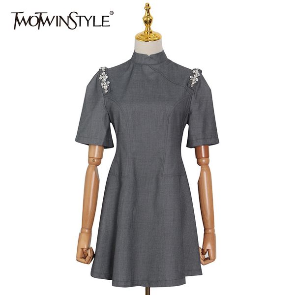 elegant dress for women stand collar short sleeve patchwork diamonds a line mini dresses female summer fashion 210428, Black;gray
elegant dress for women stand collar short sleeve patchwork diamonds a line mini dresses female summer fashion 210428, Black;gray