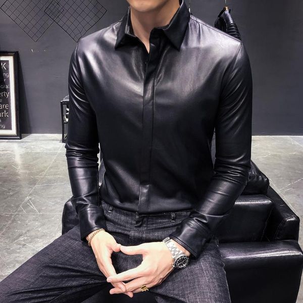 men's casual shirts trend brand fashion black leather 2021 autumn winter korean slim fit camisa social masculina shirt, White;black
men's casual shirts trend brand fashion black leather 2021 autumn winter korean slim fit camisa social masculina shirt, White;black