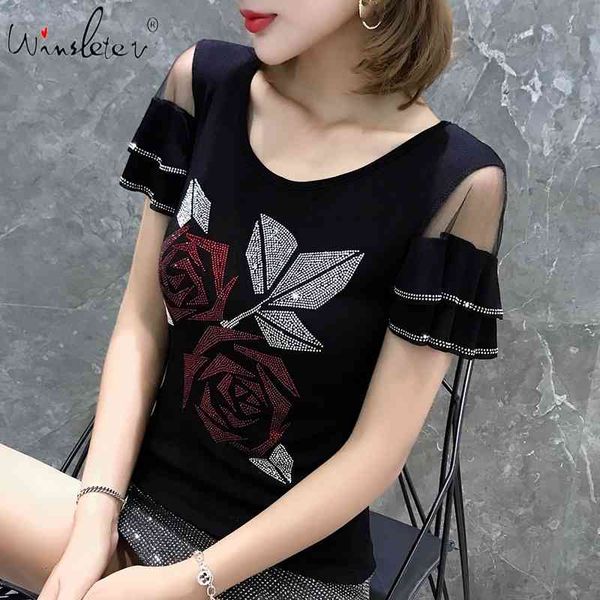 women's t-shirt summer korean clothes t-shirt fashion diamonds women cotton ropa mujer short sleeve back patchwork mesh, White
women's t-shirt summer korean clothes t-shirt fashion diamonds women cotton ropa mujer short sleeve back patchwork mesh, White