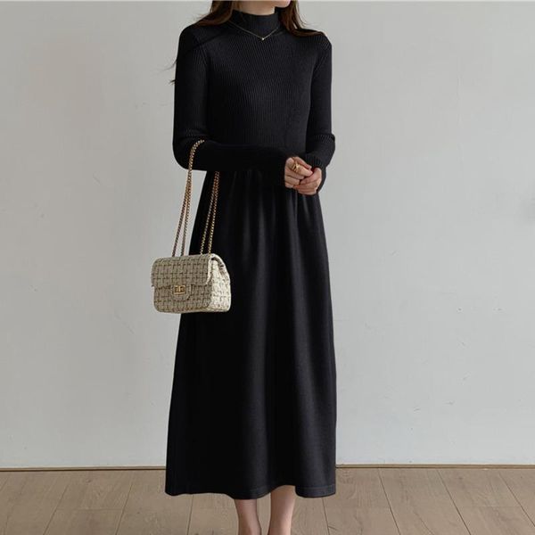casual dresses half high neck long sleeve knitted robe women 2021 autumn winter korean fashion sweater vestido de mujer, Black;gray
casual dresses half high neck long sleeve knitted robe women 2021 autumn winter korean fashion sweater vestido de mujer, Black;gray