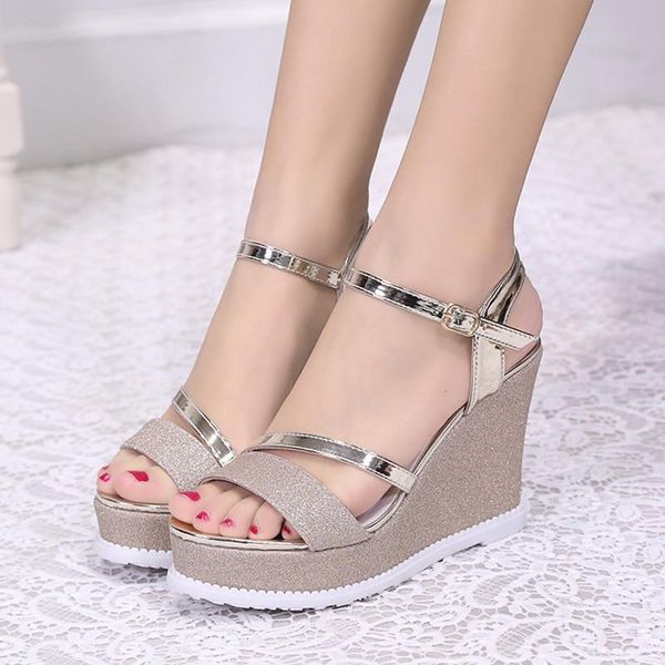 sandals platform women high heels summer patent leather peep toe shoes sequined cloth wedge sandalie gold silver, Black
sandals platform women high heels summer patent leather peep toe shoes sequined cloth wedge sandalie gold silver, Black