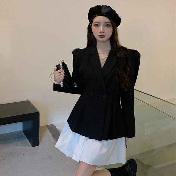 women's suits & blazers fashion single button blazer women office lady casual elegant long sleeve jacket high waist a line mini short s, White;black
women's suits & blazers fashion single button blazer women office lady casual elegant long sleeve jacket high waist a line mini short s, White;black