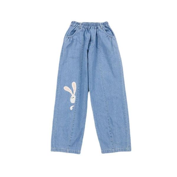 spring preppy style embroidery jeans women's casual loose elastic waist straight pants trousers, Blue
spring preppy style embroidery jeans women's casual loose elastic waist straight pants trousers, Blue