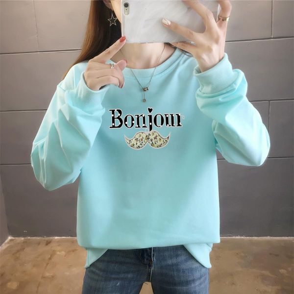 women's sweater 2021 autumn korean version thin round neck casual long sleeve letter printed student loose coat, Black
women's sweater 2021 autumn korean version thin round neck casual long sleeve letter printed student loose coat, Black