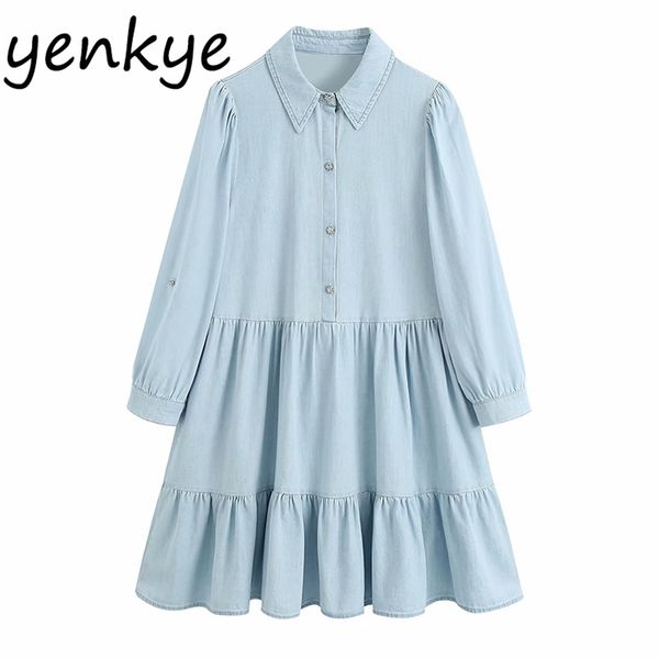 vintage autumn women light blue roll-up long sleeve lapel collar casual plus size short denim dress vestido 210514, Black;gray
vintage autumn women light blue roll-up long sleeve lapel collar casual plus size short denim dress vestido 210514, Black;gray
