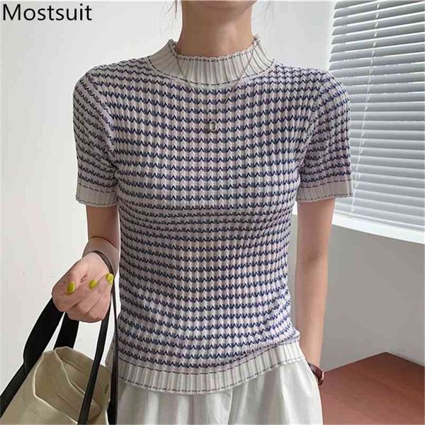 color-blocked knitted pullover women summer short sleeve half high collar slim knitwear sweater korean vintage jumpers 210513, White;black
color-blocked knitted pullover women summer short sleeve half high collar slim knitwear sweater korean vintage jumpers 210513, White;black