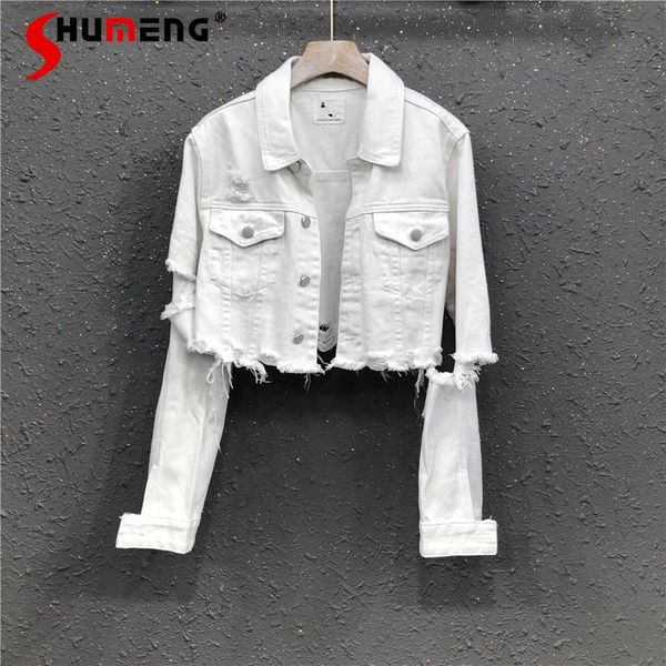 women's jackets women white ripped denim casual short jean jacket long sleeve 2021 fall female coats streetwear, Black;brown
women's jackets women white ripped denim casual short jean jacket long sleeve 2021 fall female coats streetwear, Black;brown