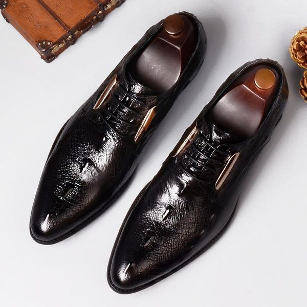 Fashion Mens Dress Shoes Leather Low Heels Formal Business Pointed Toe Crocodile Pattern Lace Up C211