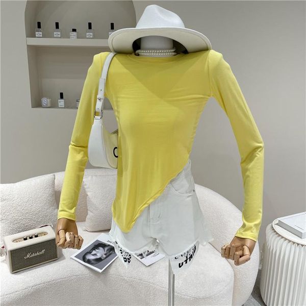 women's t-shirt spring summer 2021 fashion slim cotton long sleeve solid color bottoming shirt irregular top, White
women's t-shirt spring summer 2021 fashion slim cotton long sleeve solid color bottoming shirt irregular top, White