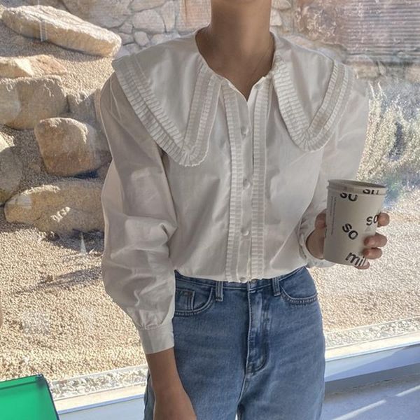 women's blouses & shirts spring french retro blouse women doll collar pleated lantern sleeve shirt loose buttons solid vintage blusas, White
women's blouses & shirts spring french retro blouse women doll collar pleated lantern sleeve shirt loose buttons solid vintage blusas, White