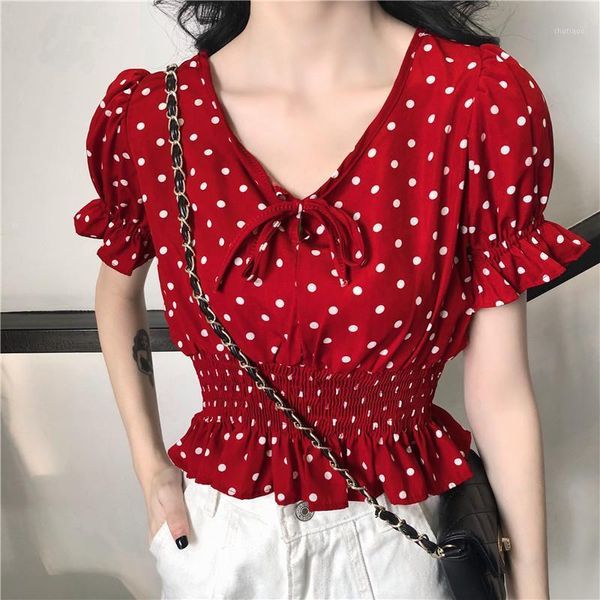 women's blouses & shirts summer 2021 sweet fashion polka dot ruffled vintage red elastic side female chiffon blusas chic, White
women's blouses & shirts summer 2021 sweet fashion polka dot ruffled vintage red elastic side female chiffon blusas chic, White