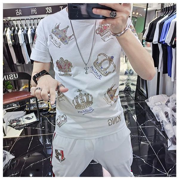 men's t-shirts -selling short-sleeved famous crown brand diamond-encrusted leisure fitness shirt in summer, White;black
men's t-shirts -selling short-sleeved famous crown brand diamond-encrusted leisure fitness shirt in summer, White;black