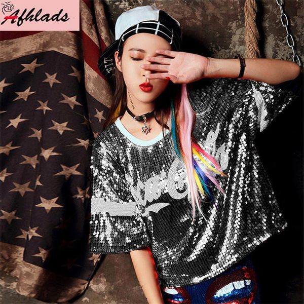 women's t-shirt sequined hip hop streetwear plus size women loose 2021 korean style stitching short sleeved oversized, White
women's t-shirt sequined hip hop streetwear plus size women loose 2021 korean style stitching short sleeved oversized, White