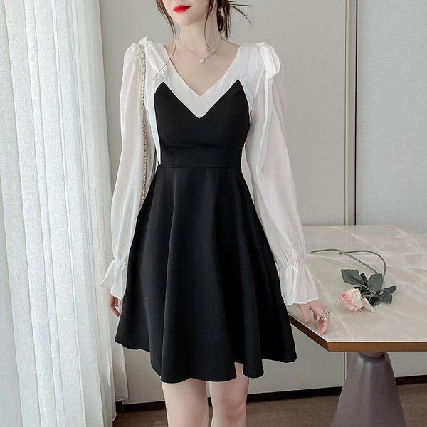 casual dresses women's french style long sleeve v-neck contrast dress autumn a-line elegant party vestidos, Black;gray
casual dresses women's french style long sleeve v-neck contrast dress autumn a-line elegant party vestidos, Black;gray