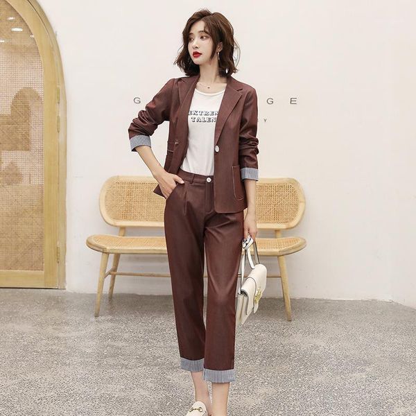 women's suits & blazers suit 2021 autumn casual fashion temperament slim solid color single buckle small trousers two-piece, White;black