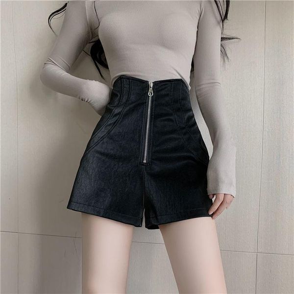 women's shorts 2021 autumn winter women solid pu leather zipper high waist wide leg elegant female korean chic g68, White;black
women's shorts 2021 autumn winter women solid pu leather zipper high waist wide leg elegant female korean chic g68, White;black