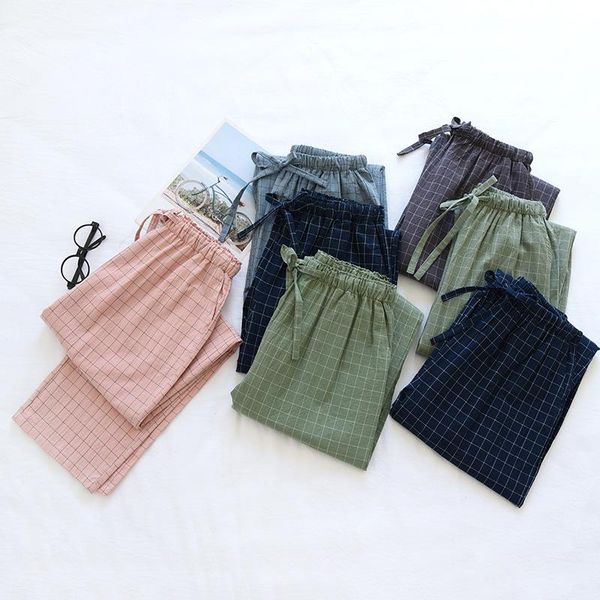 women's sleepwear spring washed cotton sleep bottoms loose thin lovers pijamas plaid lounge pants elastic waist women and men trousers, Black;red
women's sleepwear spring washed cotton sleep bottoms loose thin lovers pijamas plaid lounge pants elastic waist women and men trousers, Black;red