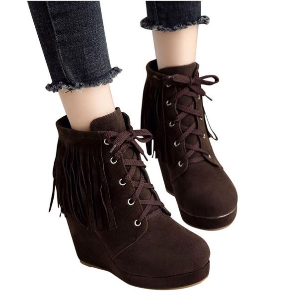 boots sagace women's solid color wedge heel tassel fashion women ace-up round toe shoes leisure wild jy25, Black
boots sagace women's solid color wedge heel tassel fashion women ace-up round toe shoes leisure wild jy25, Black