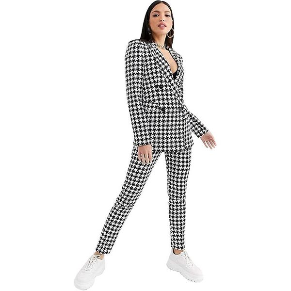 women's slim fit suits vintage plaid blazer 2 piece houndstooth double breated jacket and pants sets for lady formal business two, White
women's slim fit suits vintage plaid blazer 2 piece houndstooth double breated jacket and pants sets for lady formal business two, White