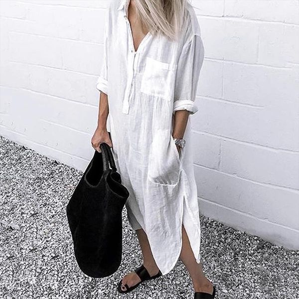 shirt solid long sleeve side women dress split turn down collar loose pocket sundress party vestidos, Black;gray
shirt solid long sleeve side women dress split turn down collar loose pocket sundress party vestidos, Black;gray