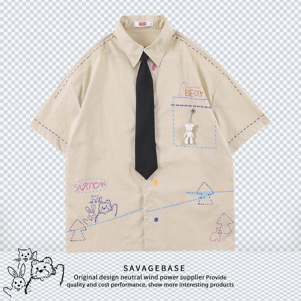 2021 new ancient work clothes, men's and women's small crowd tide brand cartoon graffiti, little bear, tie shirt, White;black 
2021 new ancient work clothes, men's and women's small crowd tide brand cartoon graffiti, little bear, tie shirt, White;black