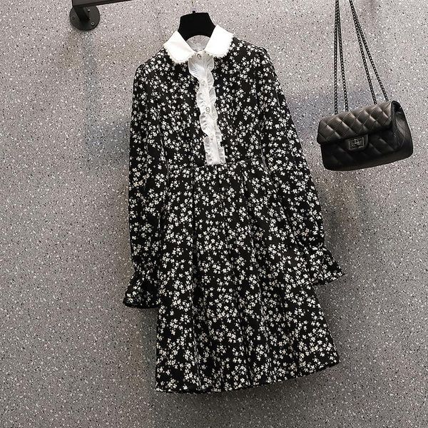 casual dresses runway plus size fall chiffon floral pearl buttons korean women's elegant printed flared sleeves lace patchwork vestido, Black;gray
casual dresses runway plus size fall chiffon floral pearl buttons korean women's elegant printed flared sleeves lace patchwork vestido, Black;gray