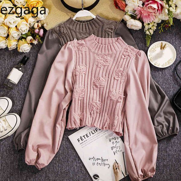 ezgaga women knitted sweater autumn patchwork ladies solid o-neck tassel puff sleeve pullovers thin female elegant fashion 210430, White;black
ezgaga women knitted sweater autumn patchwork ladies solid o-neck tassel puff sleeve pullovers thin female elegant fashion 210430, White;black