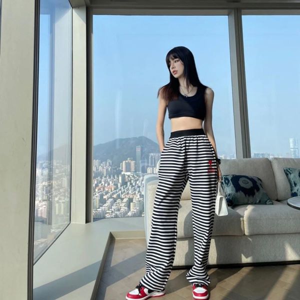 women's pants & capris 2021 ami stripe heart wide leg high waist loose show thin straight tube drop women, Black;white
women's pants & capris 2021 ami stripe heart wide leg high waist loose show thin straight tube drop women, Black;white